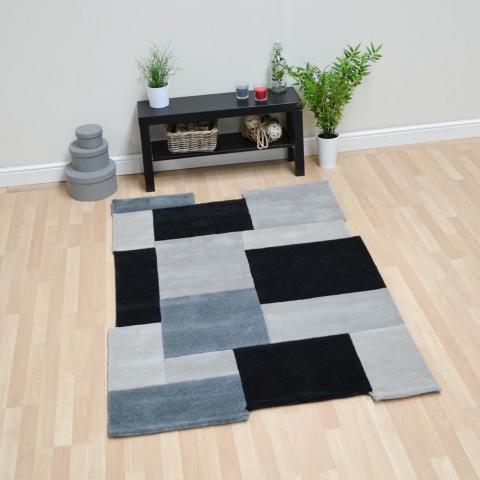 Abstract Collage Rugs in Black Grey