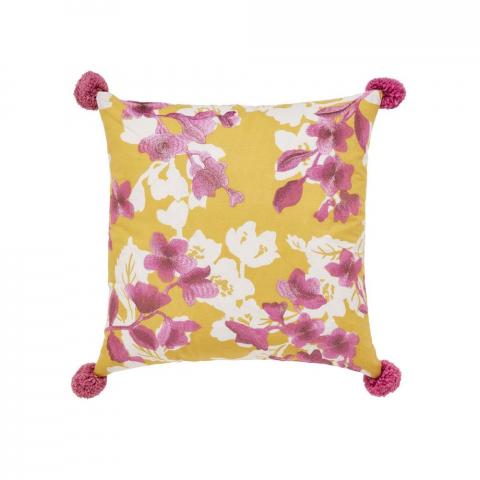 Bouvardia Floral Pom Pom Cushion By Helena Springfield in Honey Yellow