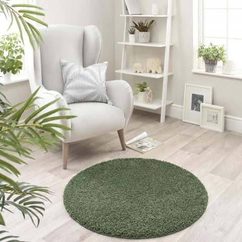 Buddy Washable Round Circle Rugs in Forest Green