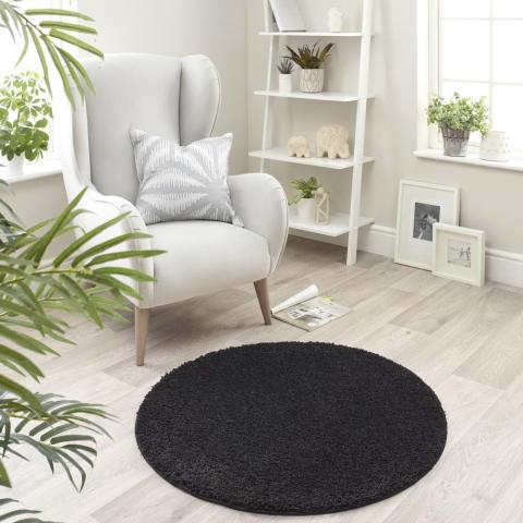 Buddy Washable Round Rugs in Black