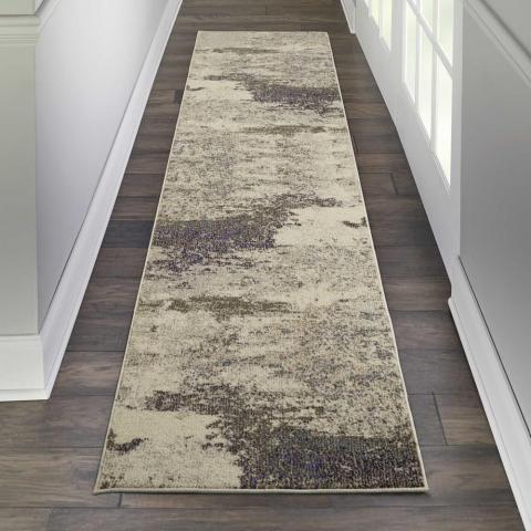 Celestial Abstract Hallway Runner Rug CES02 in Ivory Grey by Nourison