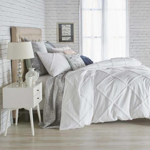 Chenille Lattice Bedding and Pillowcase By Peri Home in White