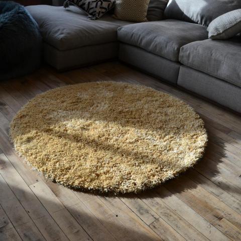 Chicago Shaggy Circle Round Modern Rugs in Yellow Ochre