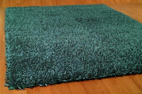 Coral Uni Shiney Shaggy Rugs in Teal 33