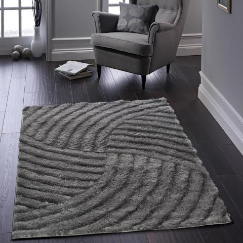Dallas Carved Shaggy Rugs in Charcoal