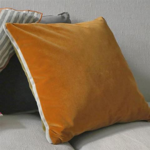 Designers Guild Varese Plain Cushion in Saffron Orange and Olive Green