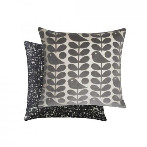 Early Bird Velvet Cushion in Granite Grey by Orla Kiely