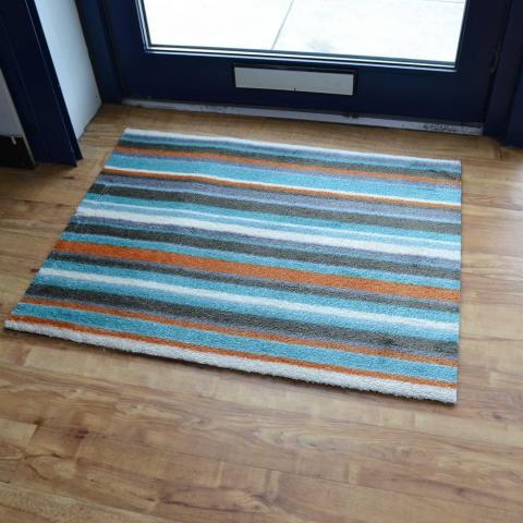 Hola Stripe Doormats in HL05 Rust Orange and Aqua Blue
