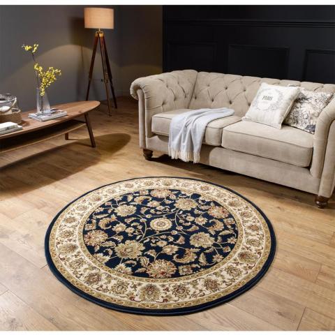 Kendra Traditional Round Circle Rug 333O B in Navy Blue