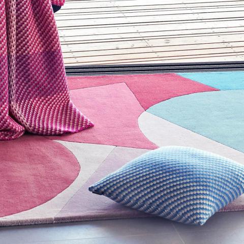 La Coupee Wool Rugs in Teal and Pink by Claire Gaudion