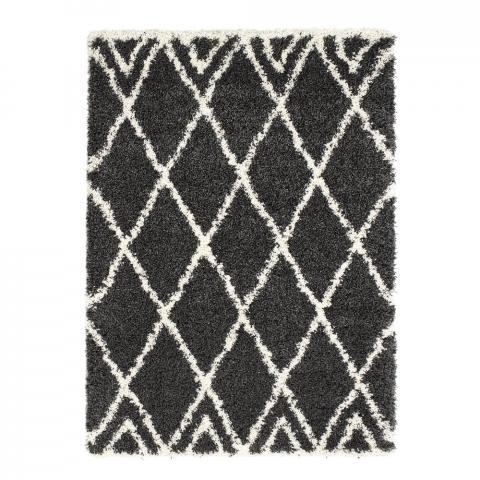 Luxury Shaggy Diamond Rugs in Charcoal and Ivory