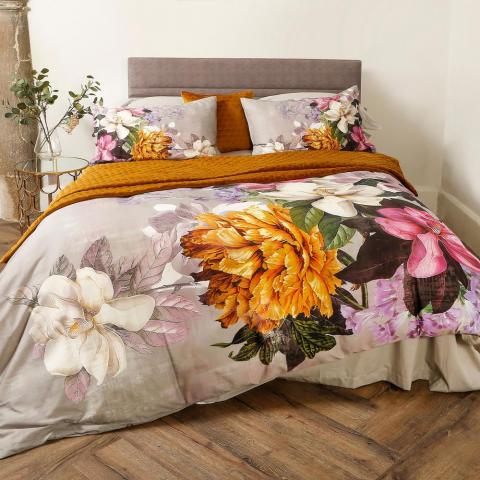 Magnolia Floral Bedding and Pillowcase in Grey