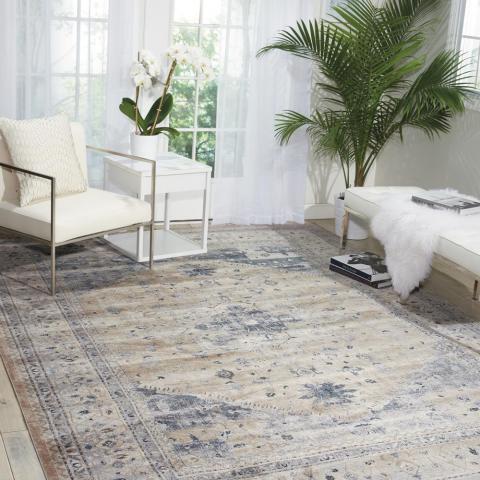 Malta Rugs MAI02 by Kathy Ireland in Beige and Blue