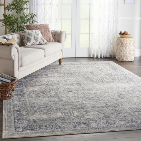 Malta Rugs MAI12 by Kathy Ireland in Ivory and Blue