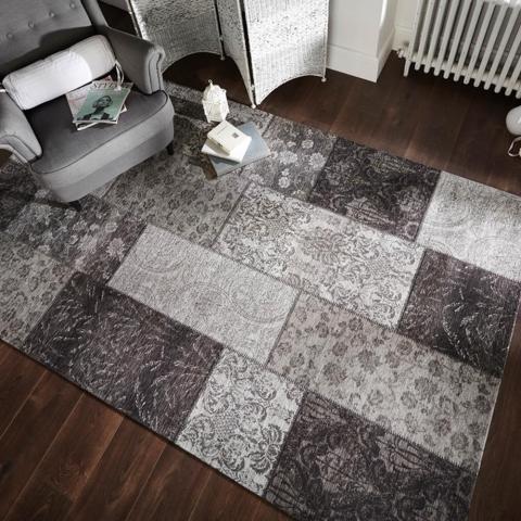 Manhattan Patchwork Chenille Rugs in Black and Grey