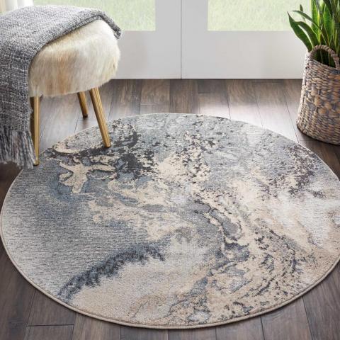 Maxell MAE08 Abstract Circle Round Rugs  by Nourison in Grey