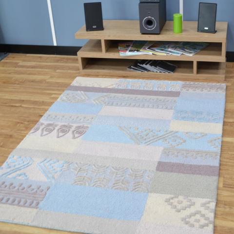 Milano Patchwork Wool Rugs in Cream and Blue