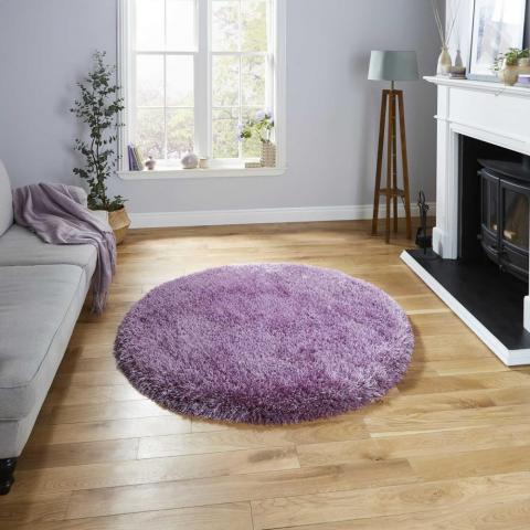 Montana Shaggy Round Circle Rugs in Lilac Purple