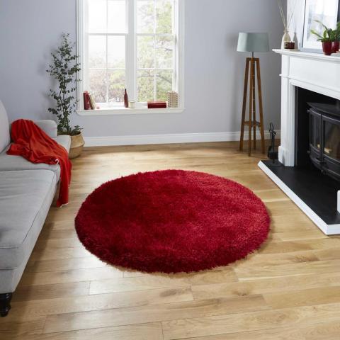 Montana Shaggy Round Circle Rugs in Red
