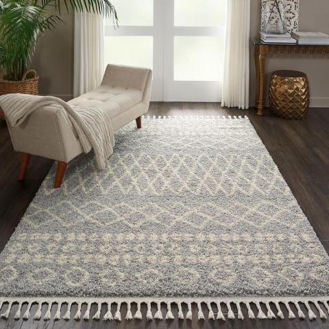 Moroccan Shaggy Rugs by Nourison MRS02 in Silver