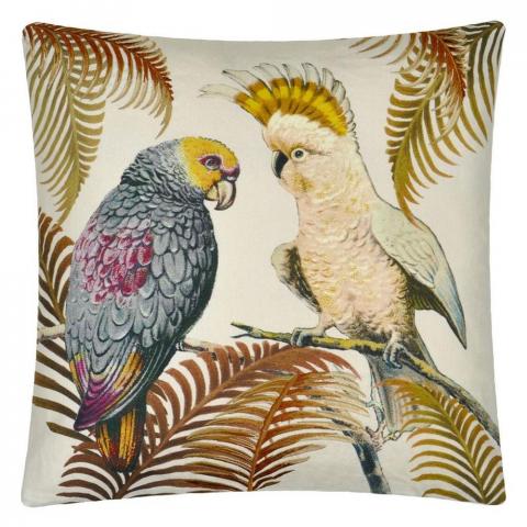Parrot And Palm Cushion in Natural by John Derian