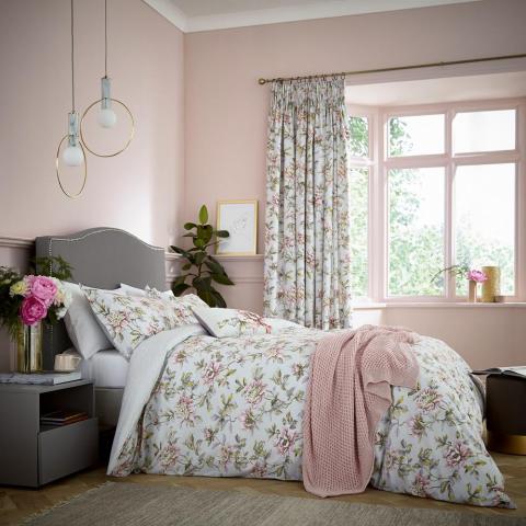 Peony Blossom Bedding and Pillowcase By V&A in Silver
