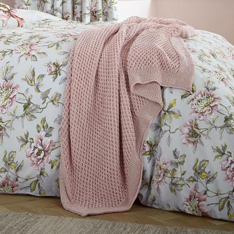 Peony Blossom Knitted Throw By V&A in Blush Pink