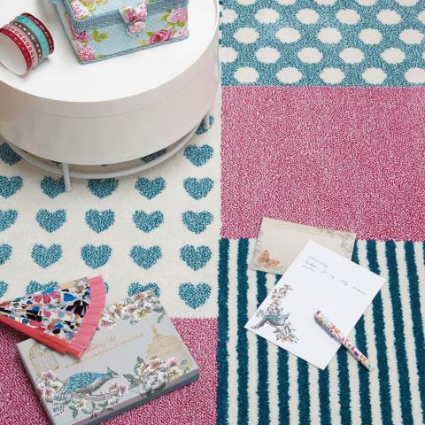 Play Hearts and Stripes Rugs in Pink and blue
