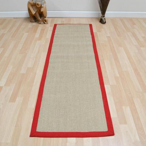 Sisal Hallway Runners in Linen with a Red Border