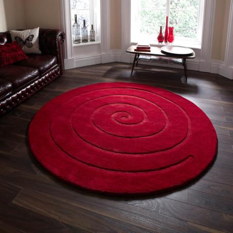 Spiral Circular Wool Rugs in Red