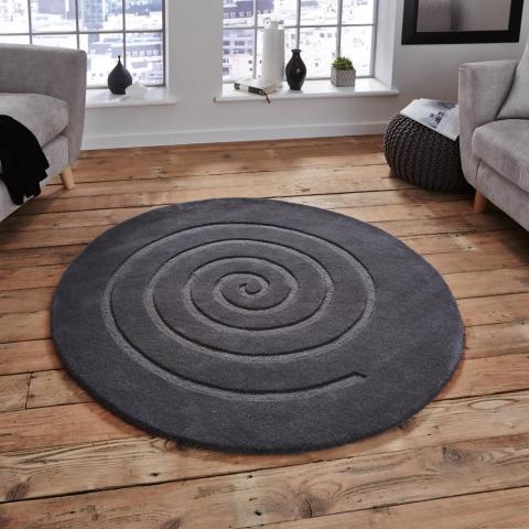 Spiral Circular Wool Rugs in Grey