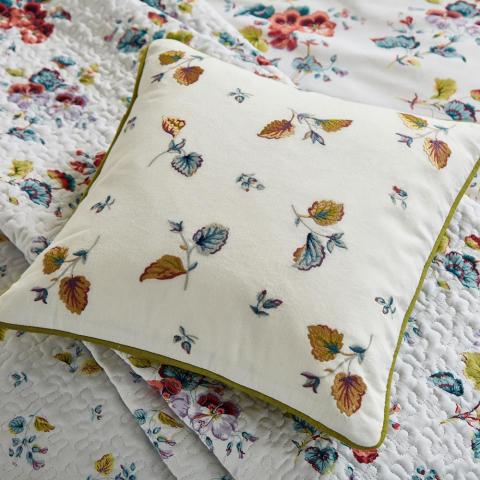 Sweet Geranium Floral Print Cushion By V&A in Chartreuse Green