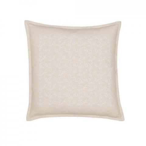 Thyme Embroidered Leaf Cushion By Murmur in Linen Beige