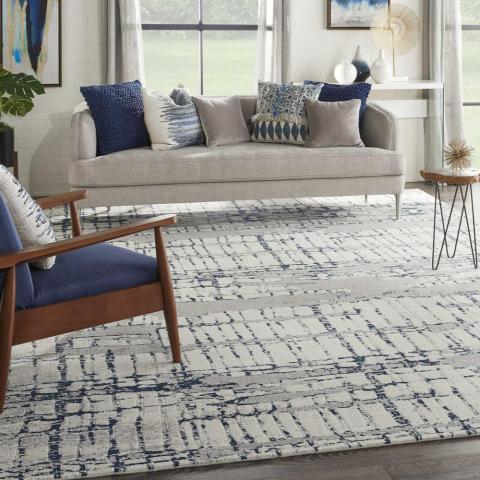 Twilight Abstract Wool Rugs TWI10 in Ivory Blue