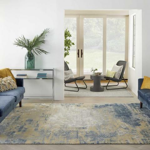 Twilight Abstract Wool Rugs TWI22 in Navy Blue & Gold
