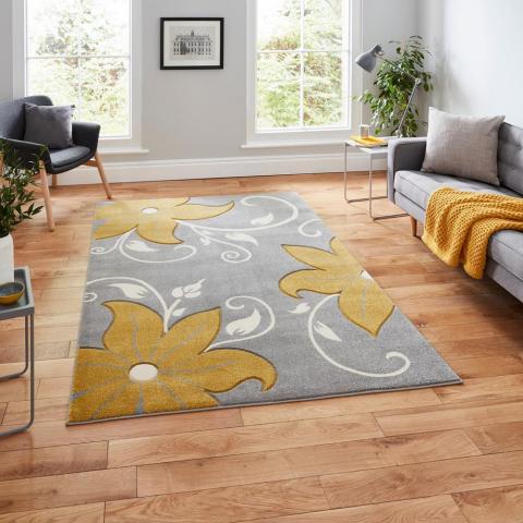Verona OC15 Hand Carved Rugs in Grey Yellow