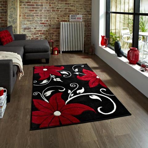 Verona OC15 Hand Carved Rugs in Black Red