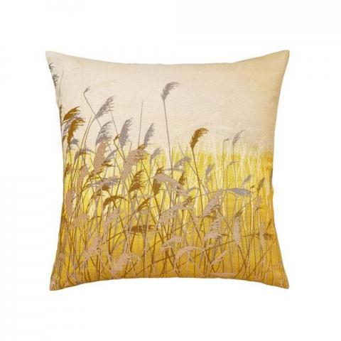 Water Reeds Designer Cushion By Clarissa Hulse in Mustard Yellow