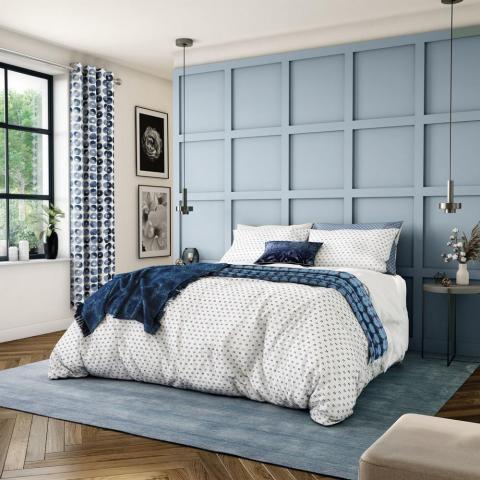 Woven Dash Bedding and Pillowcase By Helena Springfield in Indigo Blue