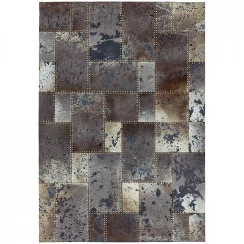 Xylo Hand Sewn Cowhide Rugs in Grey Black Studs