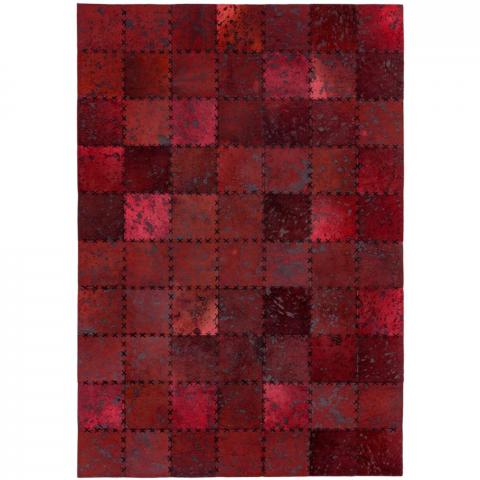 Xylo Hand Sewn Cowhide Rugs in Red Cross Stitch