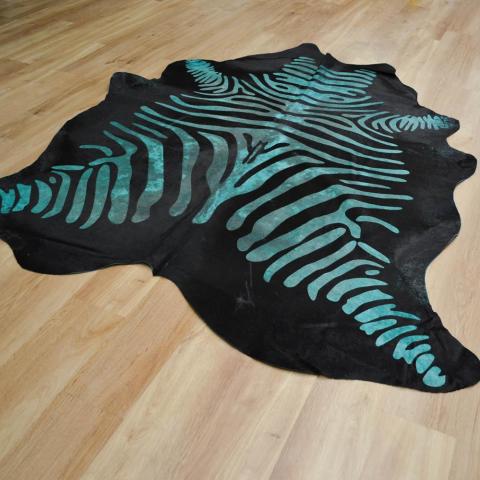 Zebra Print Cowhide Rugs MER051702 in Black and Green